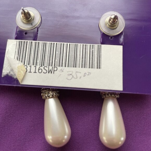 Cathy Concepts Rhinstone and Faux Pearl Drop Earrings - Picture 2 of 2